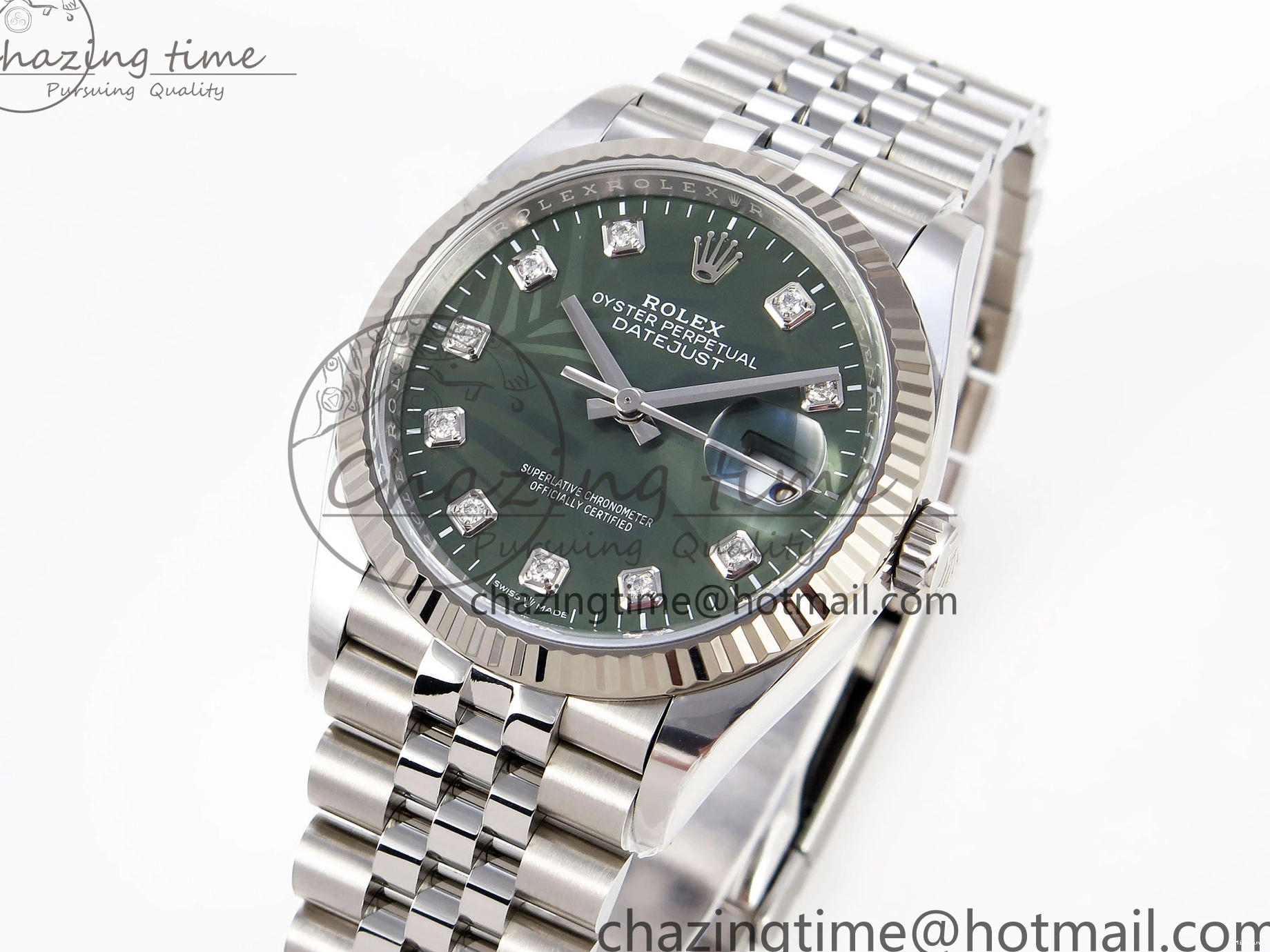 MiroTime 0224 RelaxedFit DateJust 36 126234 Clean 1:1 Best Edition 904L Steel Green Leaf Diamonds Dial on Jubilee Bracelet VR 1975